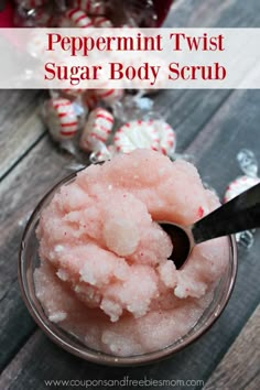 peppermint twist sugar body scrub in a glass bowl