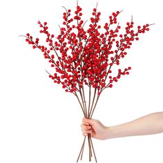 PRICES MAY VARY. PACKAGE & SIZE：Includes 6 artificial red berry stems, the length of this holly berry branch is about 25.5inch.Y ou can twist them and adjust to the suitable height. Due to the stem is too long, we need to bend the stems for packaging. After you receive it, you can strighten them into original shape easily. PREMIUM MATERIAL: These Christmas red berries are made of high quality foam and inside the stem is iron wire wrapped with plastic. The foam berries are covered with a glossy l Christmas Dining Table Decor, Christmas Branches, Red Christmas Decor, Christmas Berries, Christmas Dining Table, Minimalist Christmas Tree, Christmas Floral Arrangements, Christmas Centerpieces Diy, Crafts Decor