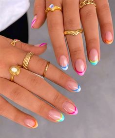 #summer #nails #beach #summernails #rings #hands #brightnails Nails And Rings, Pastel Nail Art, Teen Nails, April Nails, Nails Yellow, Cute Simple Nails, Simple Gel Nails, Cute Gel Nails