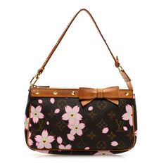 This is an authentic LOUIS VUITTON Monogram Cherry Blossom Pochette Accessories in Brown.This chic pochette is crafted of monogram coated canvas with a cherry blossom print designed by Takashi Murakami. It features vachetta leathertrim and bow detail with gold tone hardware and studs.The top zipper opens to a beige microfiber interior. Louis Vuitton Cherry Blossom, Louis Vuitton Murakami, Louis Vuitton Monogram Bag, Pochette Accessories, Cherry Blossom Print, Félicie Pochette, Louis Vuitton Clutch, Louis Vuitton Empreinte, Louis Vuitton Vernis