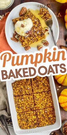 pumpkin baked oats on a white plate