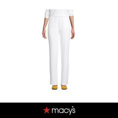 in stock Spring High Waist Comfort Stretch Pants, High Waist Comfort Stretch Pants For Spring, White Stretch Bottoms For Fall, Stretch White Bottoms For Fall, White Comfort Stretch Bottoms For Spring, White Wide Leg Pants With Elastic Waistband For Fall, White Full Length Sweatpants For Spring, White Wide-leg Stretch Sweatpants, Spring Comfort Stretch Sweatpants