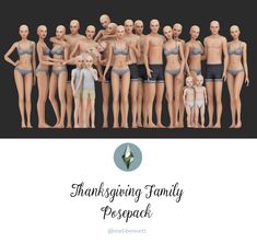 a group of mannequins with the words thanksgiving family postpack on them