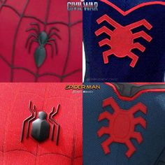 the spider - man costume is shown in three different pictures