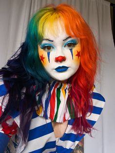 Real Clown Makeup, Modern Clown Makeup, Clown Jester Makeup, Colorful Clown Outfit, Pride Clown Makeup, Colourful Clown Makeup, Creative Clown Makeup, Fun Clown Makeup, Clown Drag Makeup