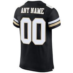 Custom Black White-Vegas Gold Mesh Authentic Football Jersey Customizable Black Jersey For Game Day, Customizable Black Jersey For Fans, Customizable Black Jersey For Fan Gear, Black Fan Apparel Jersey For Game Day, Black Jersey For Game Day, Black Sports Fan Jersey For Fan Gear, Black Sports Fan Jersey, Black College Football Season Jersey, Customizable Black T-shirt For Fan Gear