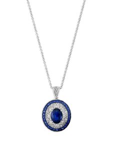 Bloomingdale's Fine Collection Blue Sapphire and Diamond Halo Pendant Necklace in 14K White Gold, 16-18 Formal Blue Oval Diamond Necklace, Classic Blue Diamond Necklace With 17 Jewels, Formal Blue Diamond Gemstone Necklace, Formal Blue Gemstone Diamond Necklace, Luxury Blue Diamond Necklace For Anniversary, Blue Luxury Diamond Necklace For Anniversary, Blue Diamond Necklace For Formal Occasions, Luxury Blue Diamond Necklace For Formal Occasions, Blue Oval Diamond Necklace Fine Jewelry