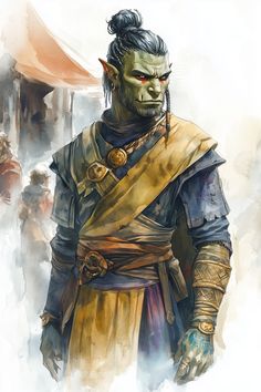 Grathar Vulkren stands at a solid six feet, his half-orc lineage evident in broad shoulders and a sinewy frame. His olive-hued skin is marked by swirls of black tribal tattoos that coil across his arms and spine. His hair is a stormy charcoal, shaved at the sides with a topknot that falls potently to his shoulders. Resting against his chest is a thick amulet of hammered bronze, engraved with unsym... Orc Fantasy Art, Half Orc Dnd, Dnd Half Orc, Half-orc Male, Character Showcase, Cleric Dnd, Dnd Orc, Selfie Filters