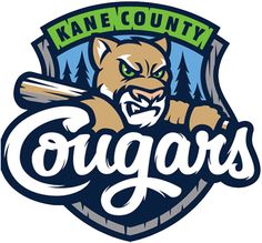 the logo for kane county cougas, with an angry tiger holding a baseball bat