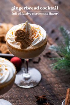 a gingerbread cocktail with whipped cream on top and cinnamon sprinkles around the rim