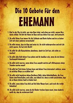 an old german poster with the words, die 10 gebote fur den ehman