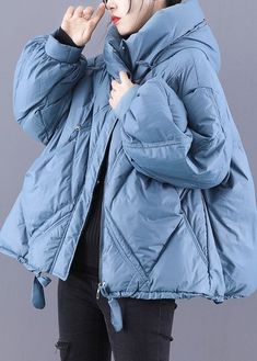 Solid Color Parka With Drawstring Hood, Solid Hooded Puffer Jacket, Hooded Cotton Puffer Parka, Spring Hooded Puffer Parka, Hooded Cotton Puffer Jacket With Pockets, Oversized Solid Hooded Jacket For Cold Weather, Oversized Blue Solid Outerwear, Oversized Blue Solid Color Outerwear, Oversized Blue Outerwear With Solid Color