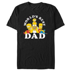 Celebrate Father's Day with everyone's favorite dad Homer Simpson! Show off your favorite animated series with hilarious tees that feature all the charismatic Springfield residents! This Men's Homer Family World's Best Dad Graphic T-Shirt features Lisa, Bart, and Maggie sitting alongside Homer with the phrase: "World's Best Dad" in white letters across the front. If anyone tries to steal your fashion, then just tell them to "eat my shorts" because you're not giving up this classic The Simpsons s Eat My Shorts, Family World, Simpsons T Shirt, Homer Simpson, Blank Canvas, The Simpsons, Cool Fabric, Black Media, Classic Shirt