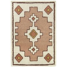 a brown and white rug with an intricate design on the bottom, in front of a white background