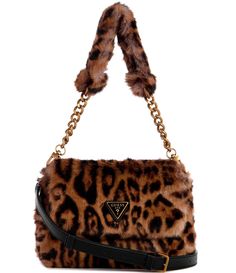 From Guess&#x2C; the Samia Leopard Faux Fur Flap Shoulder Bag features:100% polyester80% Polyester 20% Cotton liningTrim: Smooth puAntique Bronze hardwareMag snap flap closureInterior: 1 zip pocket&#x2C; 3CC 1 compartmentTop handle: 9.5" shoulderAdjustable removable crossbody strap&#x2C; 22" detachApprox.: 8.75" x 2.75" x 6.75"Imported. Cheetah Print Purse, Clothing Pieces, Flap Shoulder Bag, Guess Bags, Bronze Hardware, Famous Models, Summer Dream, Bags Designer Fashion, Dillard's