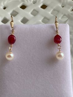 Red Pearl Drop Earrings, Red Pearl Drop Earrings For Formal Occasions, Akoya Pearl Earrings, Akoya Pearls, Cultured Pearls, Five Star, How Beautiful, Jewelry Earrings Dangle, Silver Ring