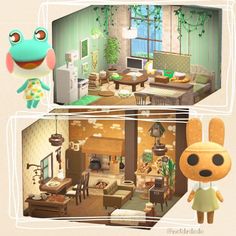 an animal crossing character is standing in front of a living room and dining room area