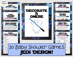 the star wars baby shower game is shown with its name on it and an image of a