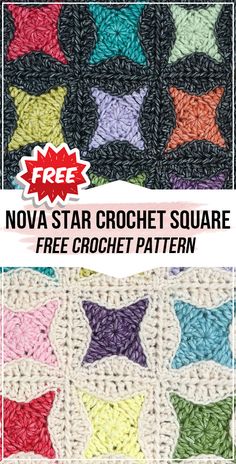 the free crochet star afghan pattern is shown in three different colors and sizes