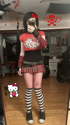 #scene #emo #redandblack #hellokitty Formal Scene Outfits, Scene Concert Outfit, Red And Black Scene Outfit, Kawaii Emo Outfits, Black And Red Grunge Outfit, Trashcore Outfit, Curvy Emo Outfits, Cute Scene Outfits, Emo Looks Outfits