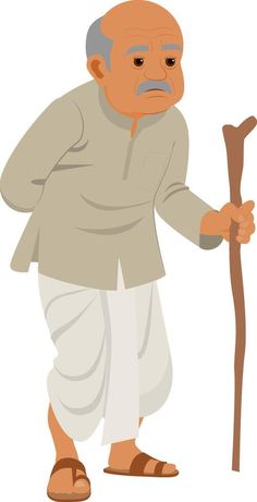 an old man holding a stick and wearing sandals