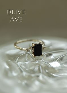 Knox | 14k Gold | 7x5mm Emerald Cut Onyx | #emerald #gemstones #yellowgold Dance Fever, Olive Avenue Jewelry, All That Glitters Is Gold, Basket Setting, Black Jewel, Jewels Rings, Reflexology, Don't Judge, Dream Ring