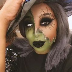 45+ Horrifying Halloween Makeup Ideas for Women - HubPages Half Painted Face Halloween, Half Witch Face Makeup, Witches Halloween Makeup, Womens Witch Costume Makeup, Halloween Face Make Up Ideas, Witch Makeup Pretty, Witch Costumes For Women Make Up, Green Witch Makeup Ideas, Spooky Witch Makeup