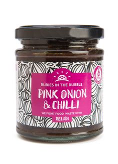 pink onion and chilli relish in a jar