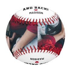 a baseball with two pictures of the same person on it, and one is holding a glove