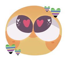 an owl with big eyes and hearts on its nose