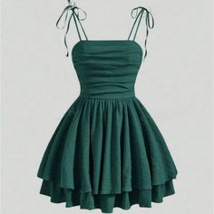 Dark Green Sundress, Dark Green Dresses Short, Hoco Green Dresses, Formal Dresses Short Green, Mini Prom Dresses Short, Dresses For School Dances, Graduation Dress Green, Green Homecoming Dresses Short, Dark Green Hoco Dress