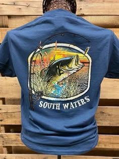 Backwoods South Waters Fishing Bass Bright Unisex T Shirt Available in sizes Adult S-3X Picture is of the back of the shirt, Front of the shirt has south waters logo Outer Banks Shirt, Water Logo, Cute Country Outfits, Preppy Southern, Cowboy Outfits, Western Outfits Women, Couples Photo, Cute N Country, Preppy Look