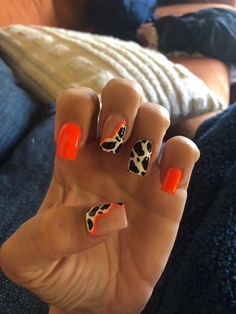 Summer 2022 Nails Nail Art For Long Square Nails, Country Nails Acrylic Short, Western Style Acrylic Nails, Cute Cow Nails Short, Cute Summer Toenail Designs, Cute Western Nails Acrylic Simple, Orange And Cow Print Nails, Boho Western Nails Acrylic, Simple Nail Ideas Western