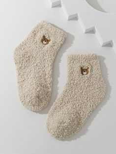 A Pair Of Children's Cute Cartoon Bear Embroidered Warm Floor Socks - A Must-have For Autumn And Winter Apricot    Fabric Animal  Medium Stretch  Baby & Kids' Socks & Tights, size features are:Bust: ,Length: ,Sleeve Length: Fall Socks, Vogue Kids, Cute Cartoon Bear, Fluffy Socks, Toddler Winter, Winter Socks, Fabric Animals, Cartoon Bear, Cute Socks