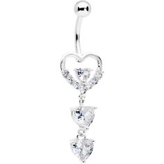 a heart shaped belly ring with clear stones