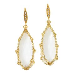 These Chic Earrings Feature Pear-Shaped Gemstones Encased In A Unique Gold-Plated Chain Drop Design. White Zircon Add The Perfect Touch Of Sparkle. Approx. 1-15/16"L X 9/16"W Stamped .925 Sterling Silver; Gold Plating Pierced With French Wire Backs