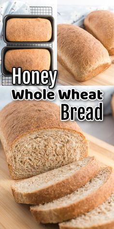 sliced whole wheat bread sitting on top of a cutting board next to a loaf of bread