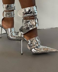 Silver Boots, Pointed Toe Boots, Silver Sandals, Buckle Boots, Buckle Sandals, Pointed Toe Heels, Womens Boots Ankle, Ladies Boutique, High Heel Boots