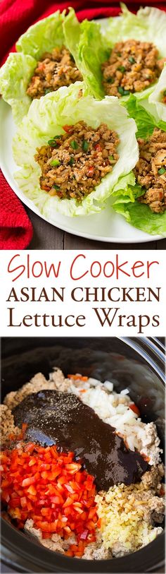 Slow Cooker Asian Chicken Lettuce Wraps. So simple to put together and make such a delicious and healthy weeknight dinner. These wraps are so easy to adapt and can be topped with your favorite sauces, dips and veggies. #cookingclassy #wraps #Asianfood #chicken via @cookingclassy Slow Cooker Asian Chicken, Easy Lettuce Wraps, Slow Cooker Asian, Asian Chicken Lettuce Wraps, Paleo Crockpot, Chicken Lettuce Wraps, Asian Chicken, Cooking Classy, Healthy Crockpot