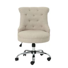 an office chair with wheels on the back and seat upholstered in beige fabric