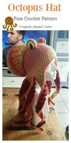 a crocheted octopus hat on top of a mannequin's head