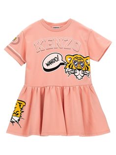 KIDS Cotton dress with print, crew neck, short sleeves, flounces on the hem. Composition: 100% cotton | Kenzo Kids Printed Dress Girls in Pink | SS24 Cute Cotton Dress With Crew Neck, Playful Short Sleeve Graphic Print Dress, Playful Short Sleeve Dress With Graphic Print, Cotton Dresses With Graphic Print In Cute Style, Printed Cotton Short Sleeve Dresses, Cotton Printed Short Sleeve Dress, Short Sleeve Printed Cotton Dresses, Short Sleeve Cotton Dress With Ruffles, Printed Cotton Dress With Short Sleeves