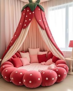 Fun Kids Bed, Beds For Girls, Strawberry Bed, Butcherblock Countertops, Modern Scandinavian Living Room, Cool Beds For Kids, Scandinavian Living Room, Home Decor Cozy, Dream Bedroom Inspiration