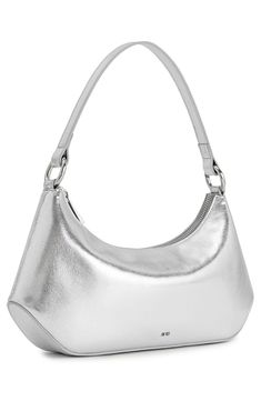 A sharply angular silhouette and grained texture lend an elegant finish to this compact shoulder bag crafted from premium faux leather. Top zip closure Shoulder strap Twill lining Synthetic Imported Modern Faux Leather Baguette Bag With Zipper, Elegant Faux Leather Baguette Bag With Zipper Closure, Trendy Evening Shoulder Bag With Textured Leather, Chic Faux Leather Shoulder Bag With Silver-tone Hardware, Modern Textured Leather Party Shoulder Bag, Trendy Textured Leather Shoulder Bag For Formal Occasions, Evening Faux Leather Baguette Bag, Chic Formal Baguette Bag With Zipper Closure, Modern Faux Leather Baguette Bag For Evening