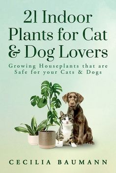 the book cover shows a dog and cat sitting next to each other in front of a potted plant