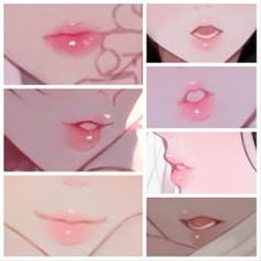 many different images of the same woman's face and lips, with pink light coming from her mouth