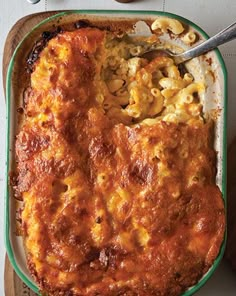 a casserole dish with macaroni and cheese