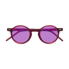 Unisex plum round full-rim sunglasses frames are available in variety of colors to match any outfit. These affordable qualified retro-vintage tinted sunglasses include free single-vision prescription medium purple tinted lenses with AR and 100% UV protection, a case and a cleaning cloth. Keyhole bridges are their characteristics. Bifocal and progressive lenses are supported. Embrace the retro-chic finesse with these round glasses. With a keyhole bridge for comfortable wear and decorative rivets, Retro Purple Sunglasses With Tinted Lenses, Classic Purple Polarized Sunglasses, Classic Purple Tinted Sunglasses, Retro Purple Sunglasses With Mirrored Lenses, Retro Purple Sunglasses With Gradient Lenses, Vintage Purple Sunglasses With Tinted Lenses, Progressive Lenses, Round Glasses, Tinted Sunglasses