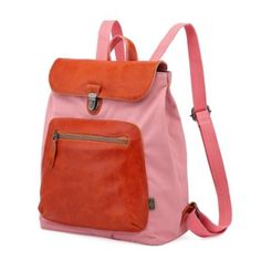 A fusion of vibrant style and functionality, meticulously crafted from eco-friendly materials. This backpack combines a classic design with a modern twist, featuring 100% coated cotton canvas and genuine leather accents for durability and elegance. It's designed with ample storage and adjustable shoulder straps for comfort, making it ideal for daily use. Highlighting its commitment to sustainability, it uses 100% recycled hardware and vegetable-based dyes, each piece uniquely handcrafted by skilled artisans. | TSD Brand Valley Trail Backpack, Pink Modern Coated Canvas Standard Backpack, Trendy Canvas Travel Backpack, Pink Leather Backpack For Travel, Functional Pink Leather Bags, Pink Leather School Backpack, Pink Leather Backpack For School, Casual Pink Leather Backpack With Adjustable Strap, Pink Leather-trimmed Satchel Bag, Pink Satchel Bag With Leather Trim