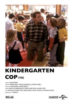 a man standing in front of a group of children with the caption kindergartten cop 1950